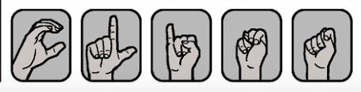 A series of American Sign Language gestures that spell out "CLINT."